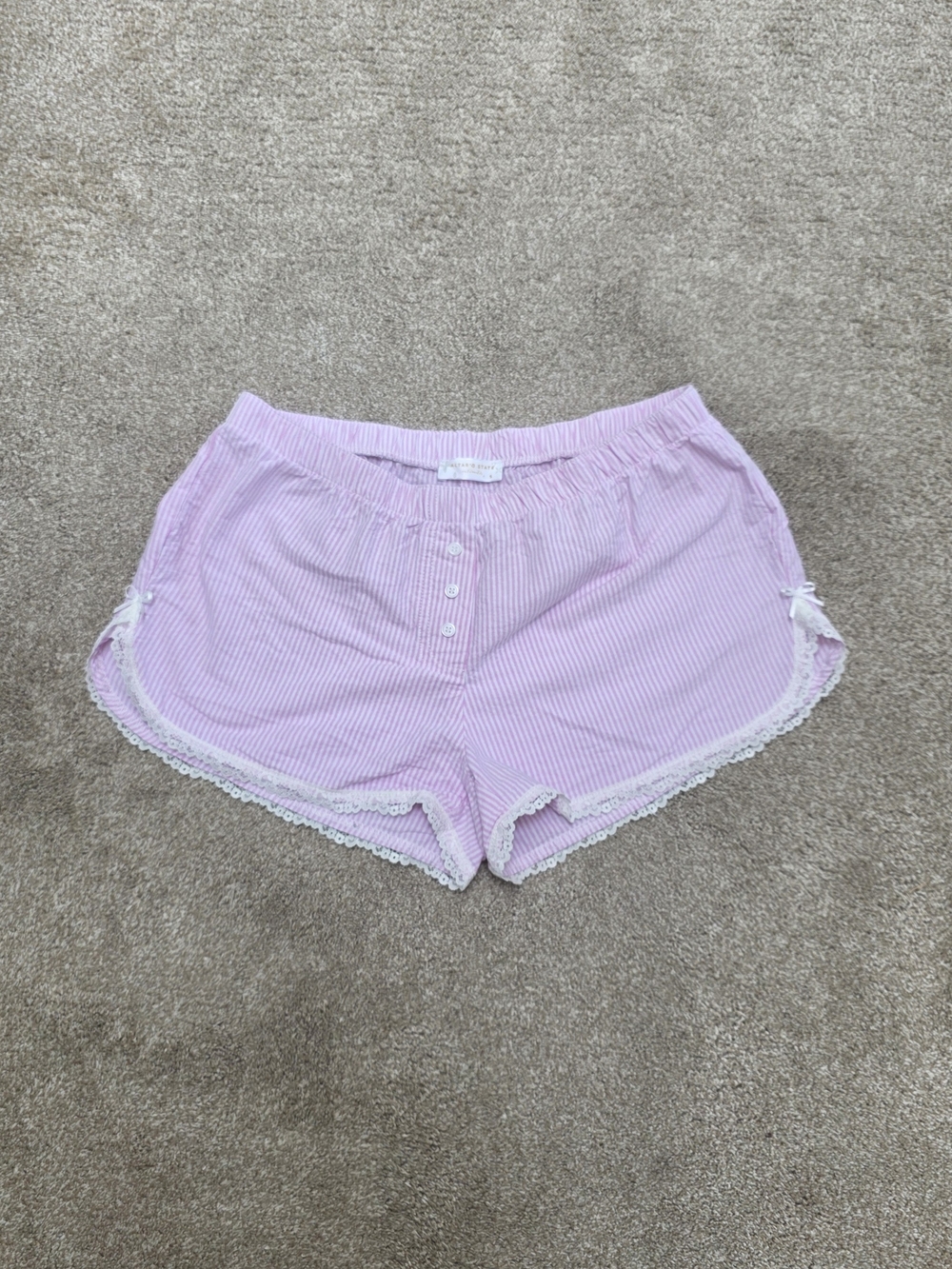 Pink Striped Lace-Trim Women's Sleep Shorts